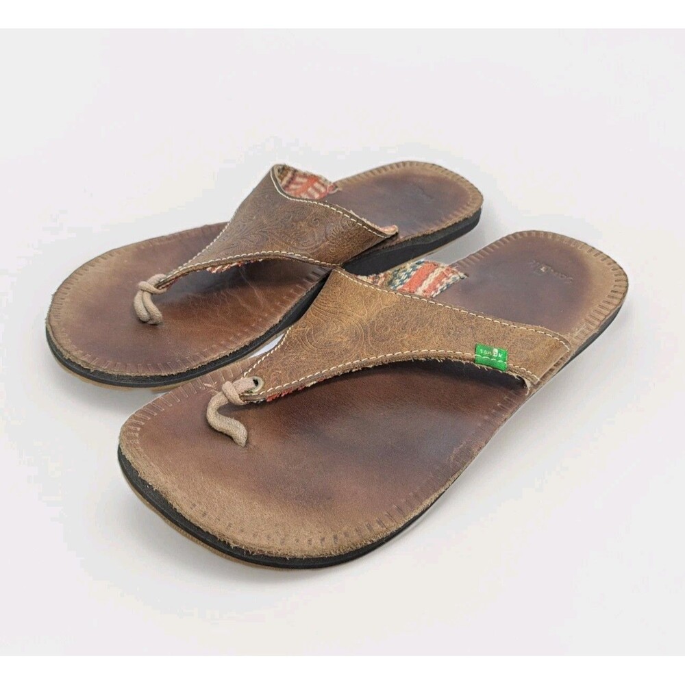 Sanuk Mosey Up Leather Sandals Flip Flops Size 9 Beach Pool Hawaiian